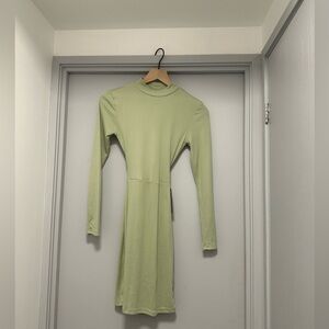 J for Justice Long Sleeve Mock Neck Open Back Dress Light Green